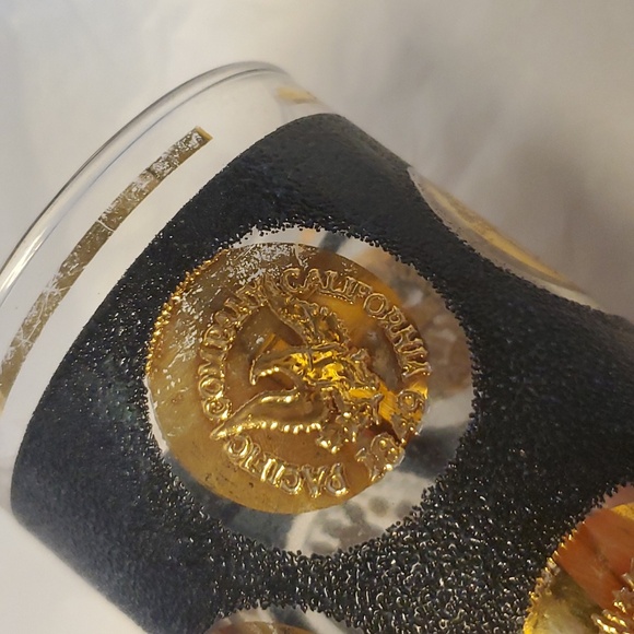 2 Vintage Libbey Mid Century Black & Gold Coin High Ball Glasses - Picture 5 of 9